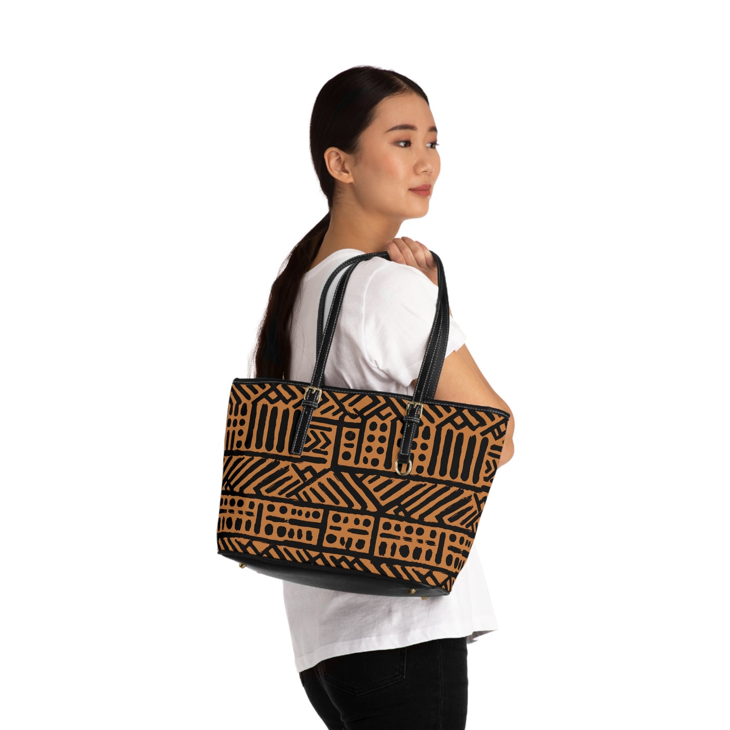 Mud cloth faux Leather Shoulder Bag