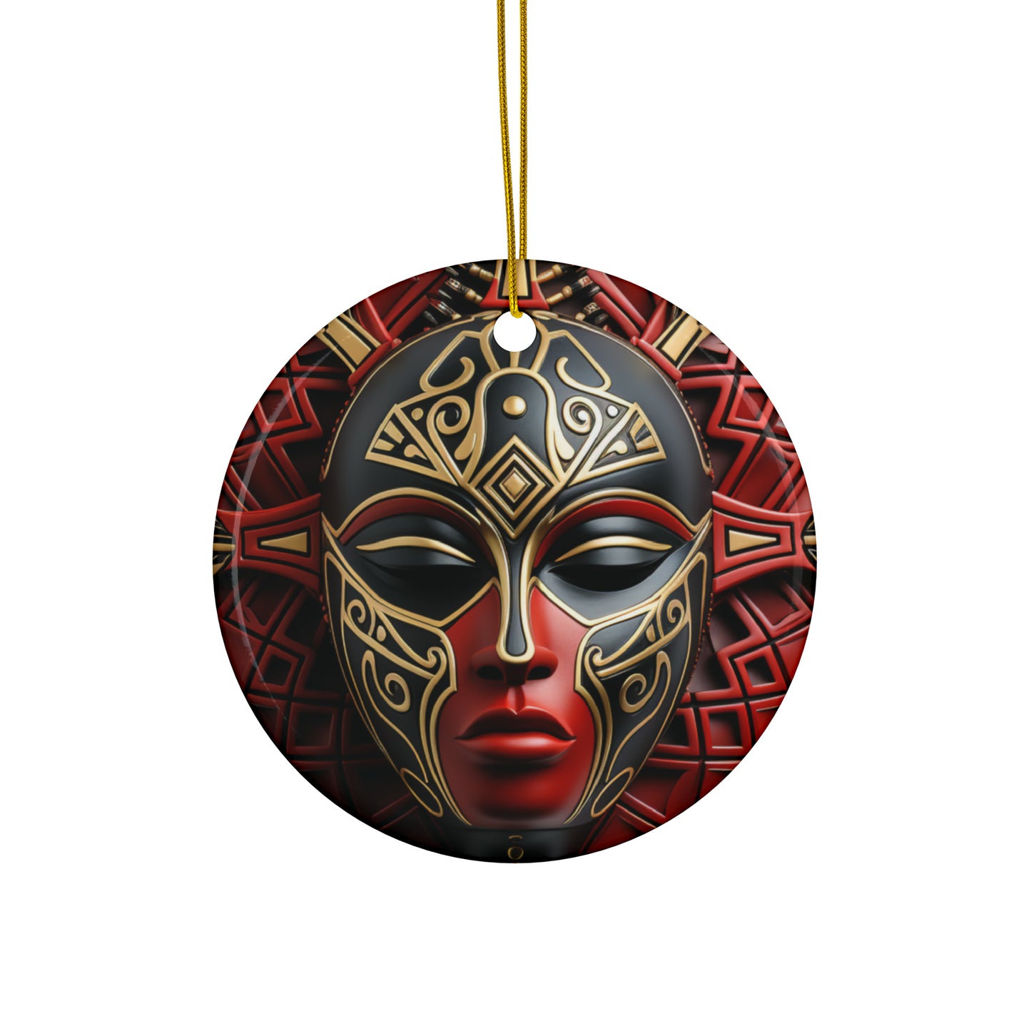 Black Queen Kwanzaa Christmas Decor Crimson and Gold Mask Two-Sided Bulk Ceramic Ornaments (1pcs, 5pcs, 10pcs, 20pcs) free shipping