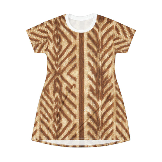 African-inspired Sand and Tan mud cloth T-Shirt Dress