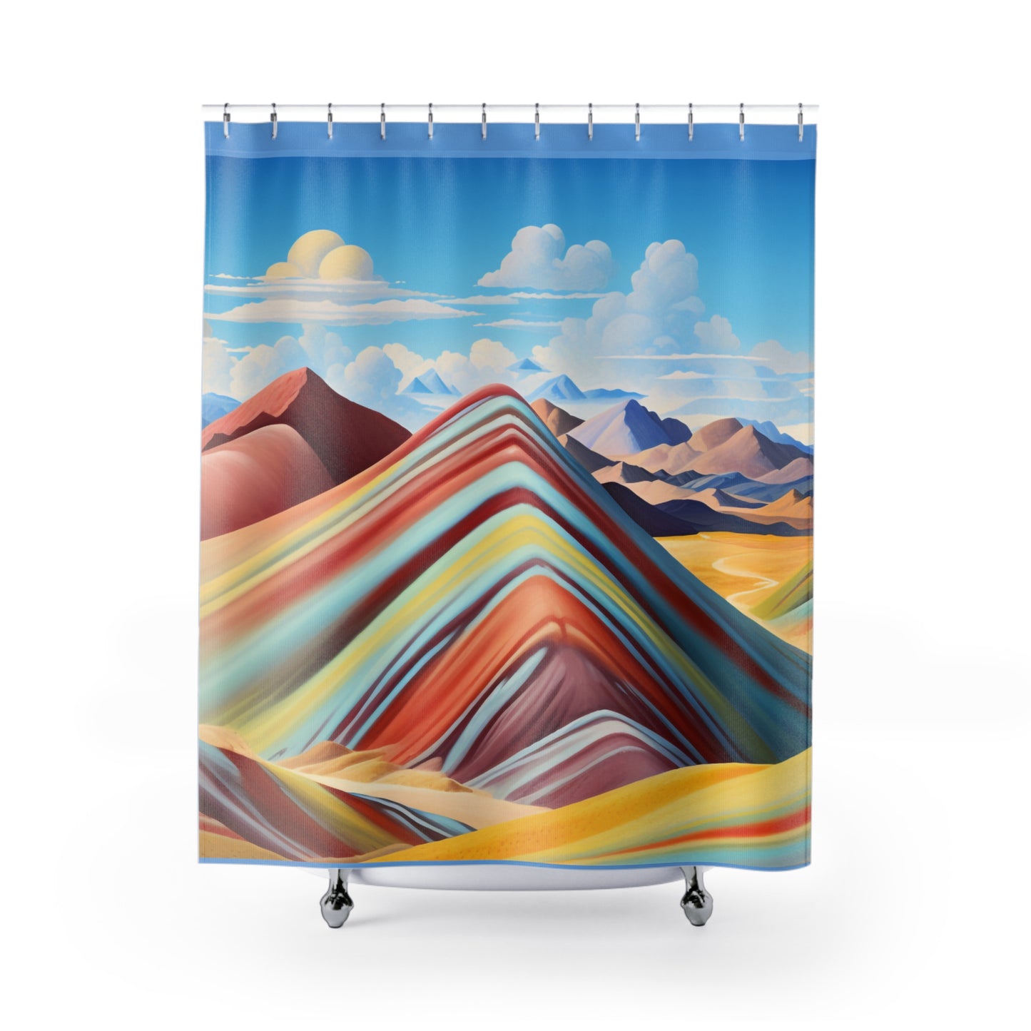 Watercolor Print Rainbow Mountains of Peru Nature Mural Landscapes Vistas Shower Curtains Travel Mural Decor 71 x 74