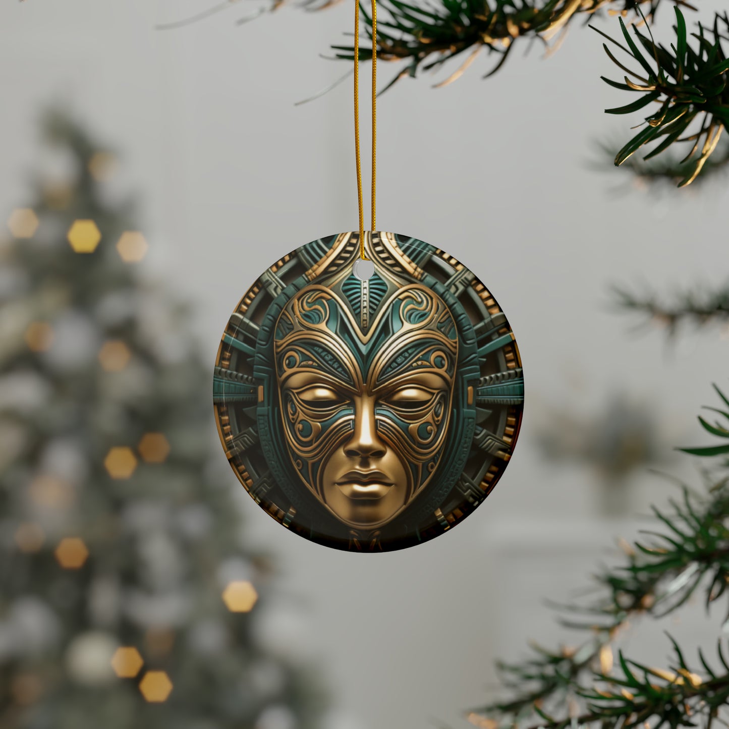 Black Queen Kwanzaa Christmas Decor Green and Gold Mask Two-Sided Bulk Ceramic Ornaments (1pcs, 5pcs, 10pcs, 20pcs) free shipping