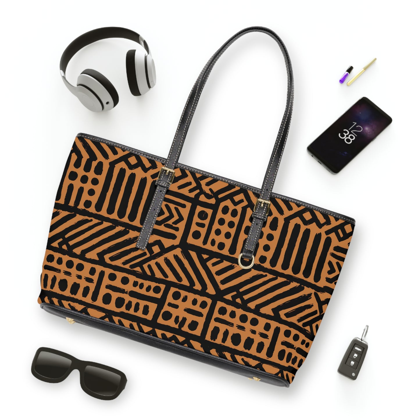 Mud cloth faux Leather Shoulder Bag