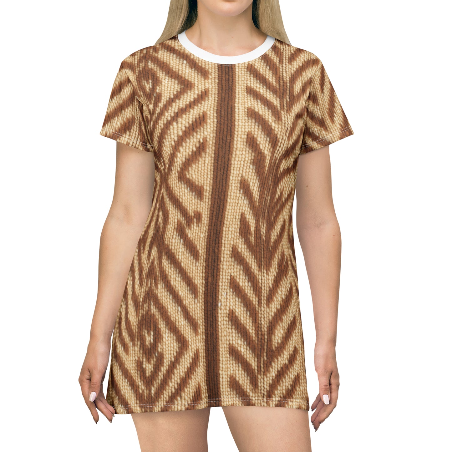 African-inspired Sand and Tan mud cloth T-Shirt Dress