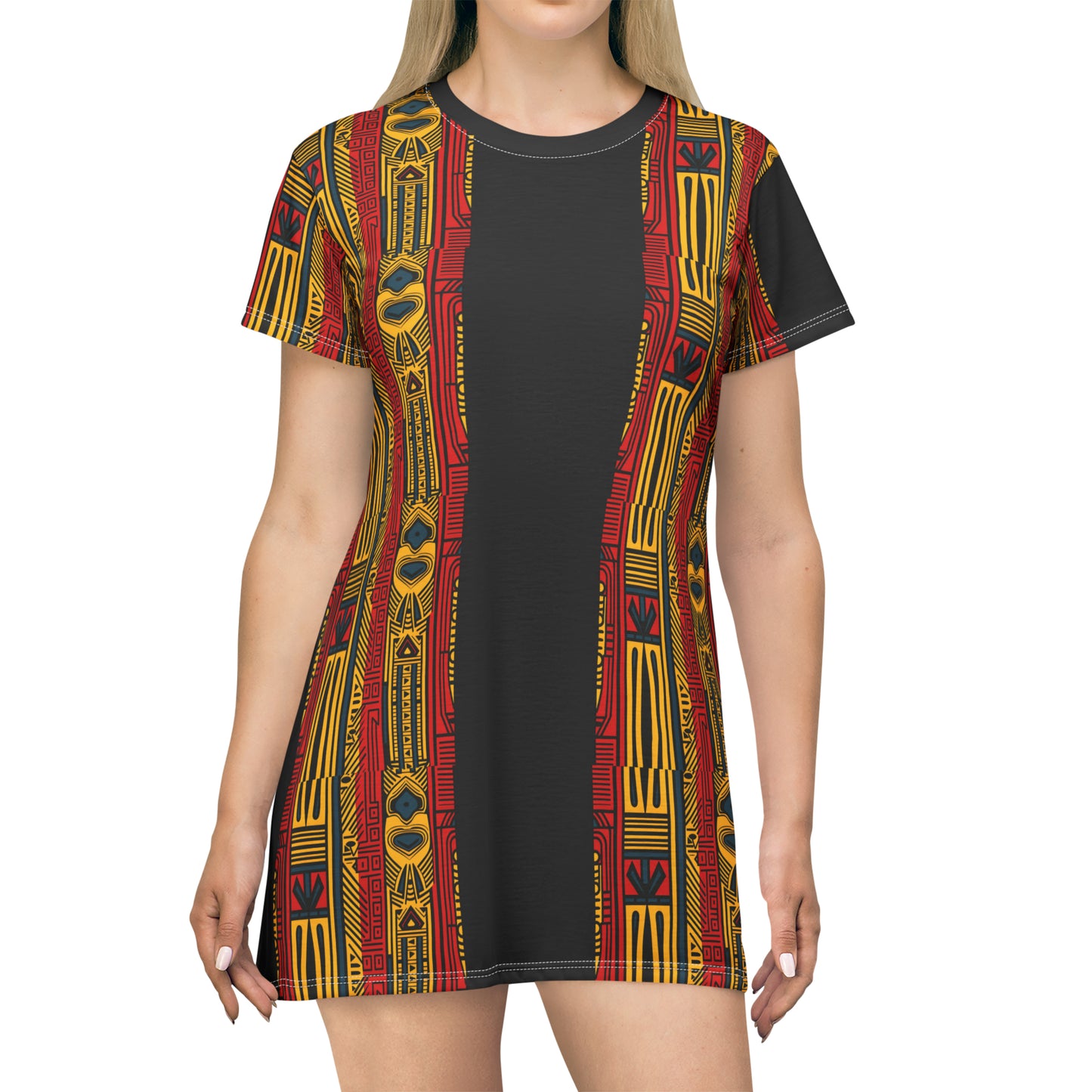 African striped print and solid patternT-Shirt Dress