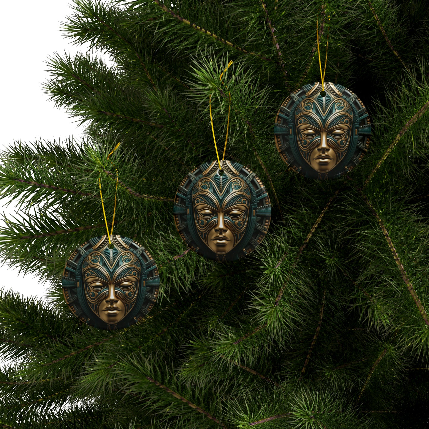 Black Queen Kwanzaa Christmas Decor Green and Gold Mask Two-Sided Bulk Ceramic Ornaments (1pcs, 5pcs, 10pcs, 20pcs) free shipping