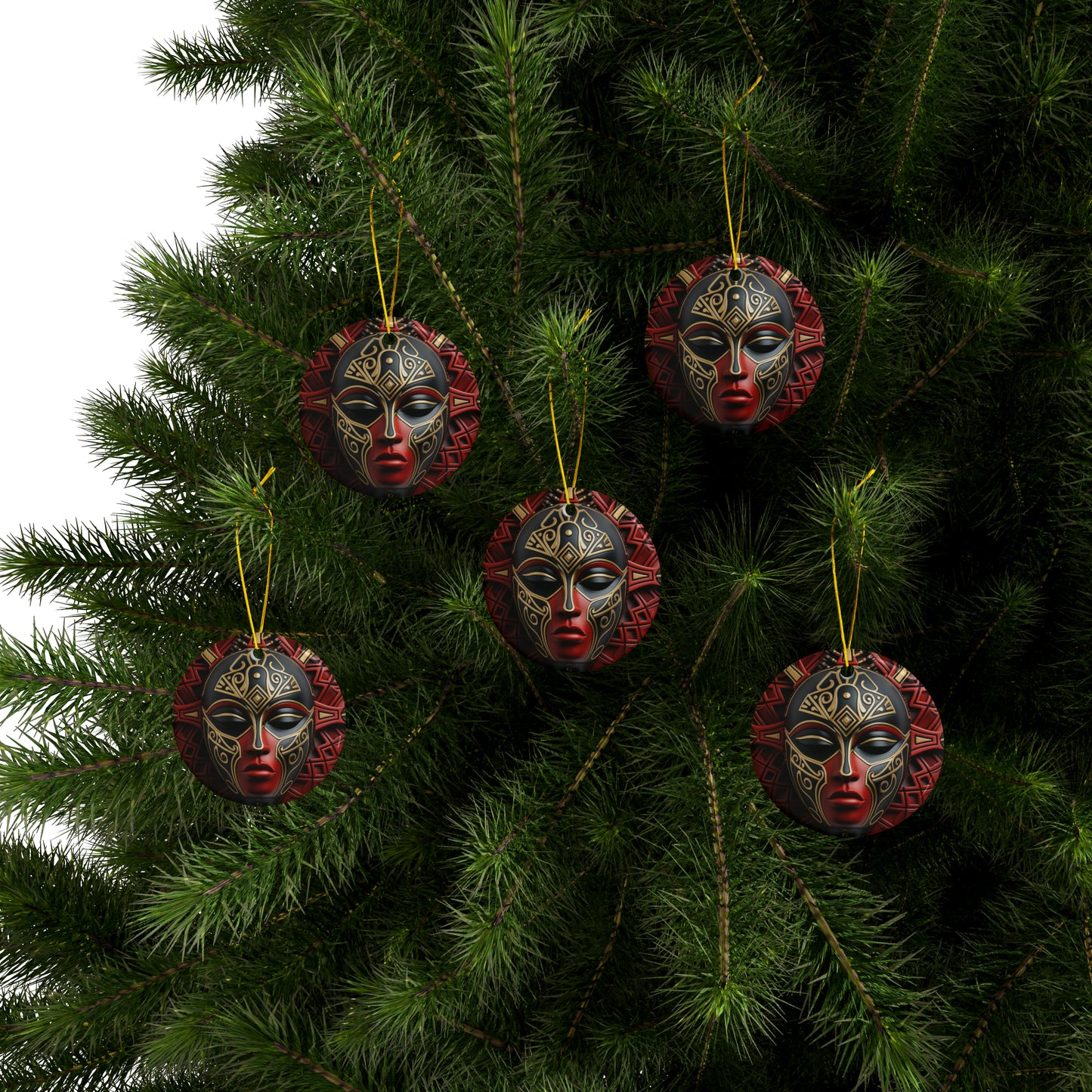 Black Queen Kwanzaa Christmas Decor Crimson and Gold Mask Two-Sided Bulk Ceramic Ornaments (1pcs, 5pcs, 10pcs, 20pcs) free shipping