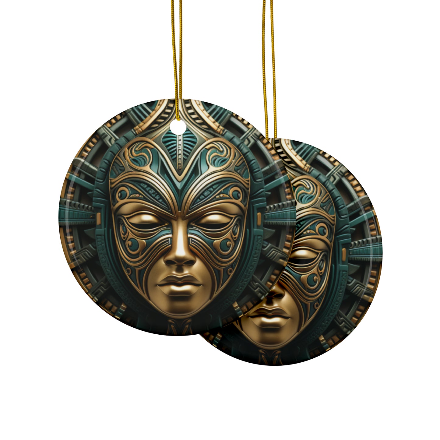 Black Queen Kwanzaa Christmas Decor Green and Gold Mask Two-Sided Bulk Ceramic Ornaments (1pcs, 5pcs, 10pcs, 20pcs) free shipping