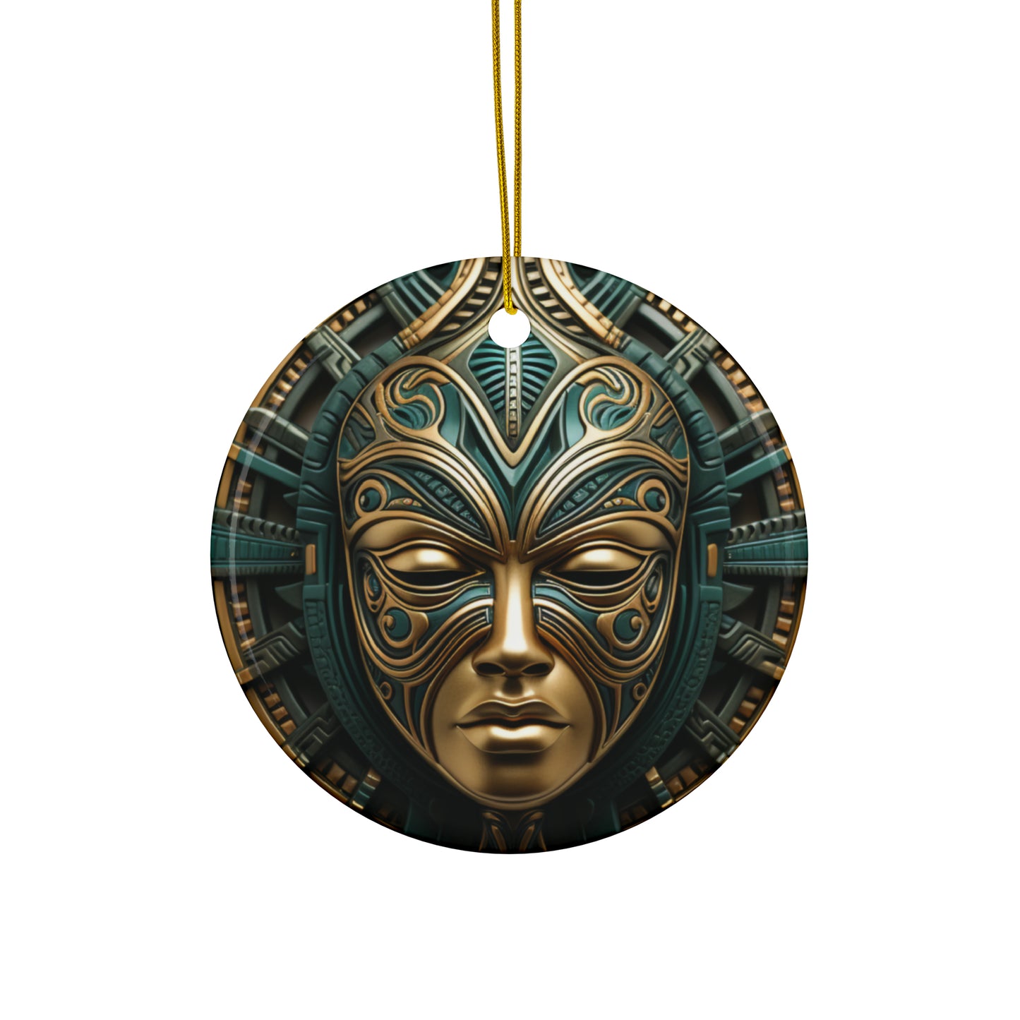 Black Queen Kwanzaa Christmas Decor Green and Gold Mask Two-Sided Bulk Ceramic Ornaments (1pcs, 5pcs, 10pcs, 20pcs) free shipping