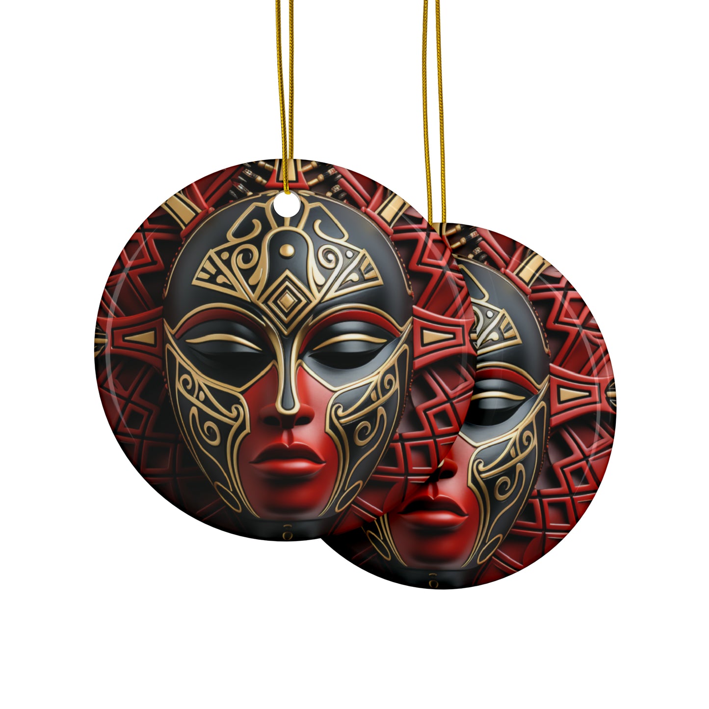 Black Queen Kwanzaa Christmas Decor Crimson and Gold Mask Two-Sided Bulk Ceramic Ornaments (1pcs, 5pcs, 10pcs, 20pcs) free shipping