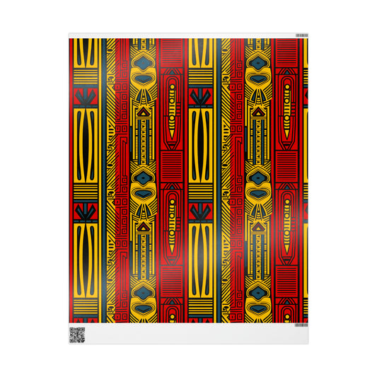 African Print Wrapping Papers Kwanzaa Christmas Crimson Gold Reds Yellows Orange