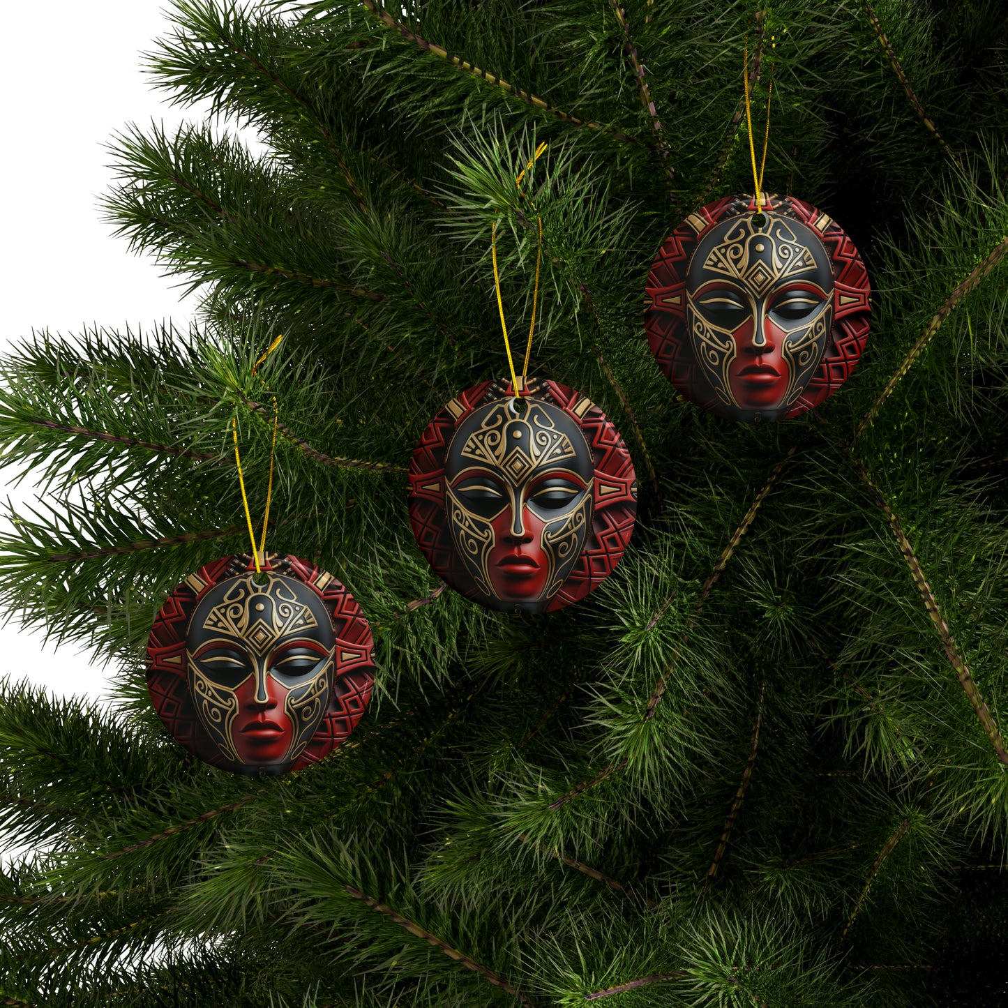 Black Queen Kwanzaa Christmas Decor Crimson and Gold Mask Two-Sided Bulk Ceramic Ornaments (1pcs, 5pcs, 10pcs, 20pcs) free shipping