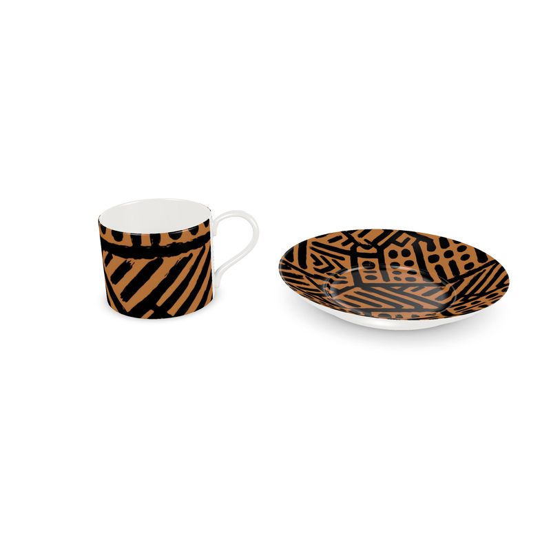 Mud cloth design Cup and Saucer China Set