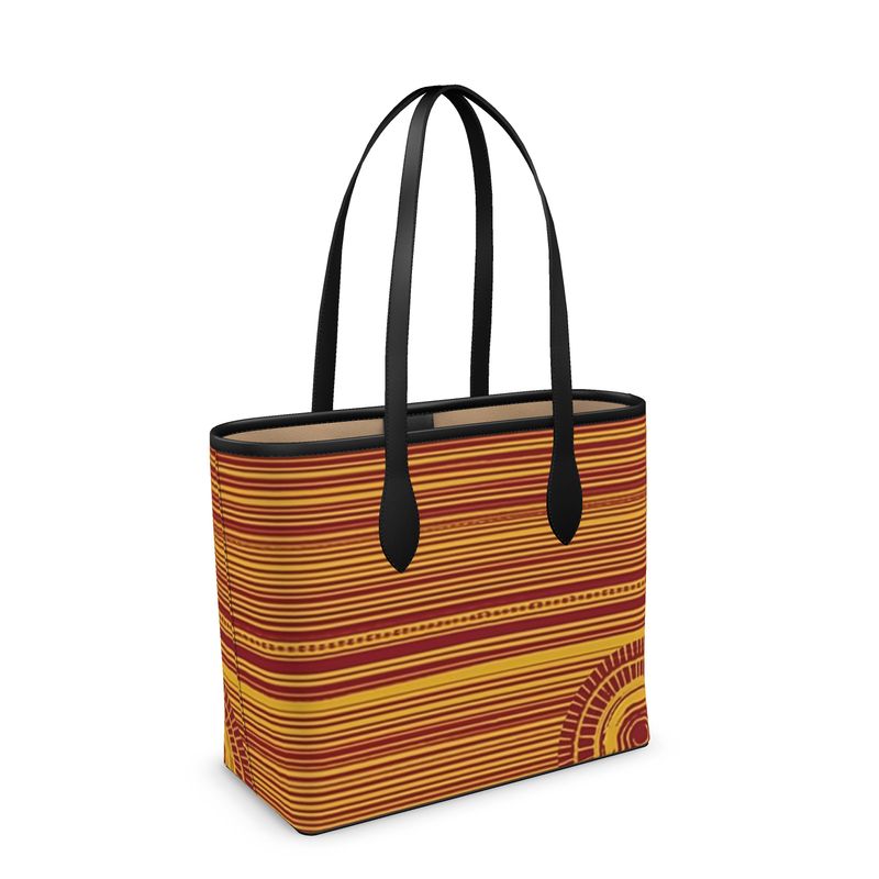 African Inspired Stripped Leather Tote