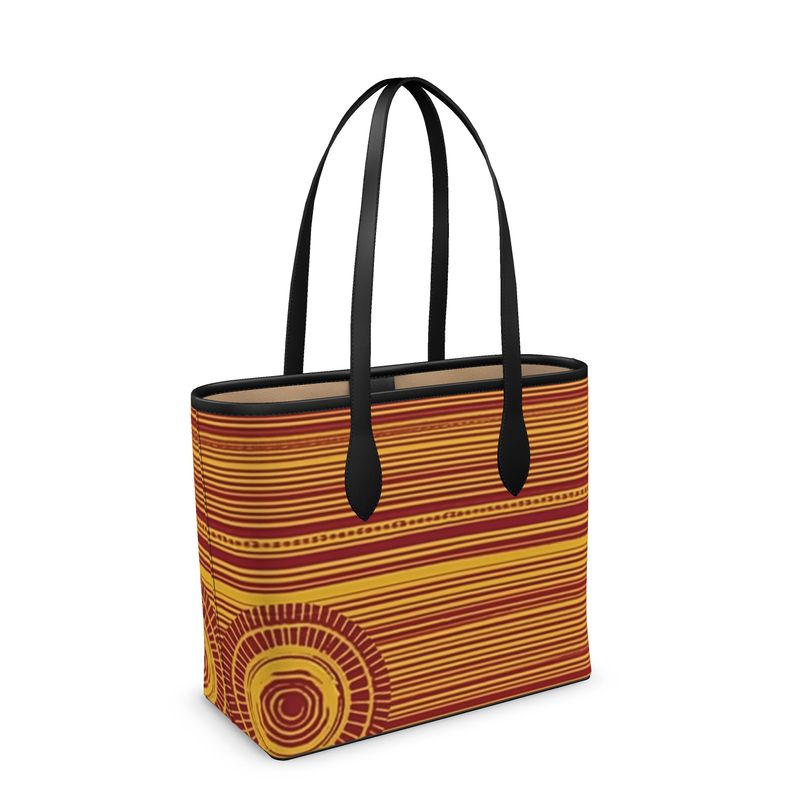 Sun Dial style African Print Leather Tote