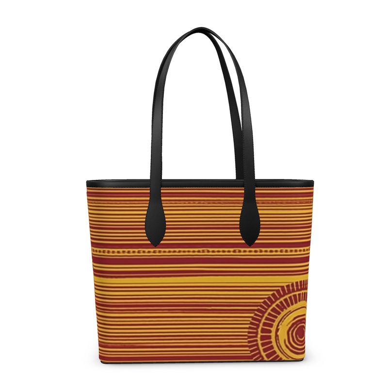 Sun Dial style African Print Leather Tote