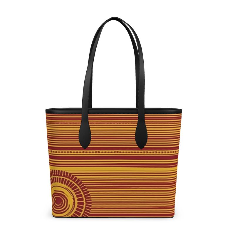 Sun Dial style African Print Leather Tote